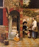 Pieter de Hooch Courtyard with an Arbor and Drinkers Sweden oil painting artist